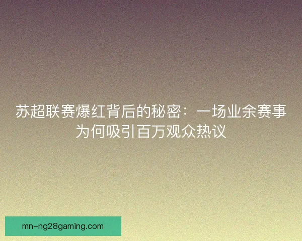 苏超联赛爆红背后的秘密：一场业余赛事为何吸引百万观众热议